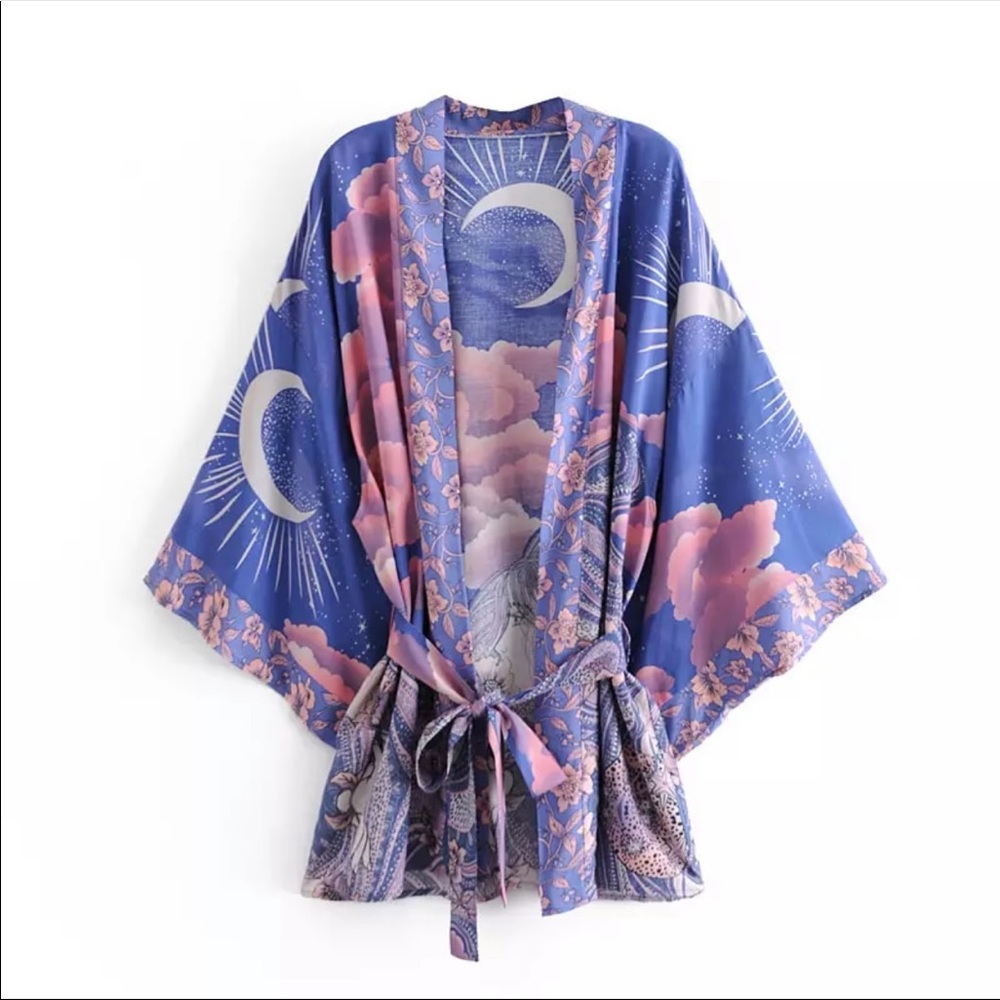Boho gypsy moon star kimono purple luna robe - Picture 4 of 9